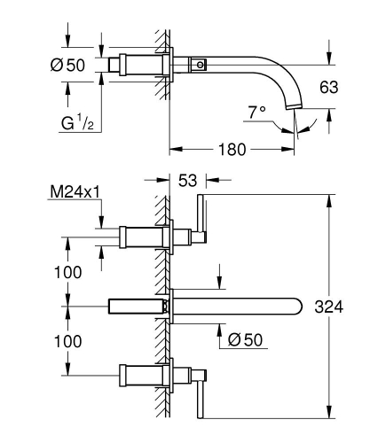 Grohe Atrio 3 Delikli Duvardan Lavabo Bataryası M-Boyut Krom – 20662000 - Thumbnail