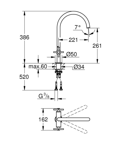 Grohe Eviye Bataryası Döner Borulu Atrio Krom - 30362000 - 2