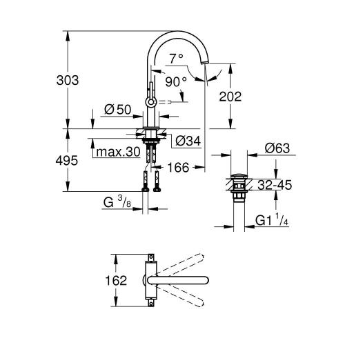 Grohe Atrio Tek Delikli Lavabo Bataryası 1/2″ L-Boyut 21022003 - 2