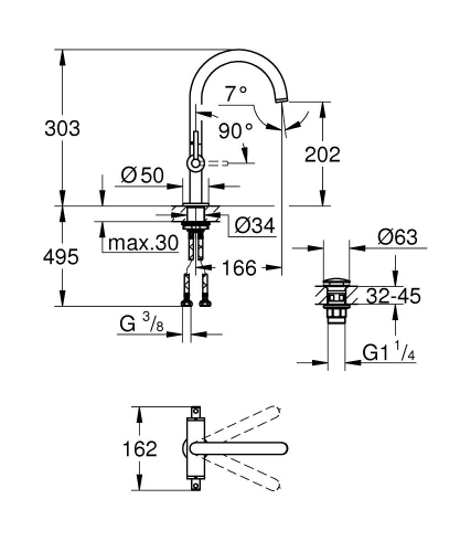 Grohe Atrio Tek Delikli Lavabo Bataryası - 21022AL3 - Thumbnail