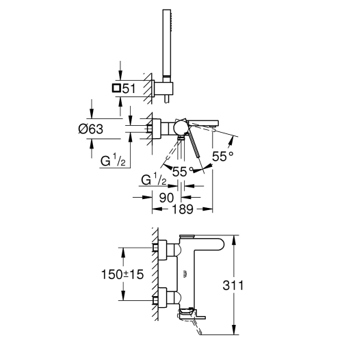 Grohe Banyo Bataryası El Duş Seti Dahil Plus Krom - 33547003 - Thumbnail