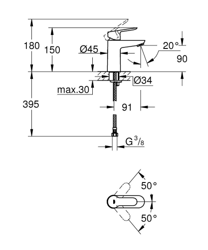 Grohe Lavabo Bataryası BauEdge S-Boyut Krom - 23330000 - Thumbnail