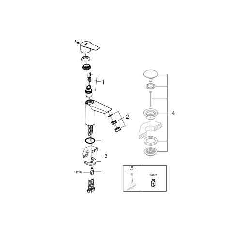 Grohe Bauedge Tek Kumandalı Lavabo Bataryası M-Boyut - 23904001 - Thumbnail