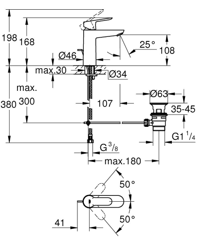 Grohe Lavabo Bataryası BauEdge M Boyut Krom - 23758000 - Thumbnail