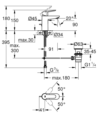 Grohe Lavabo Bataryası BauEdge S-Boyut Krom - 23328000 - 2