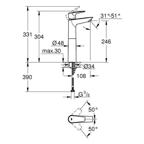 Grohe Bauedge Tek Kumandalı Lavabo Bataryası Xl-Boyut 23761001 - Thumbnail