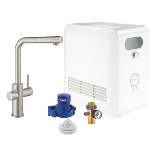Grohe Blue Professional Arıtmalı İçme Suyu ve Soda Yapan Spiralli Eviye Bataryası Super Steel - 31326DC2 - Thumbnail