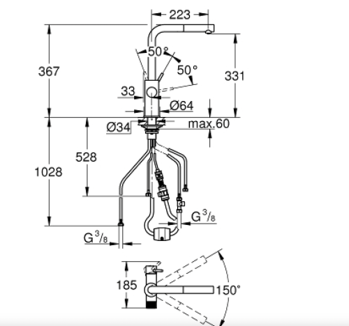 Grohe Blue Pure Minta Arıtma Takılan Spiralli Eviye Bataryası Krom - 30590000 - Thumbnail