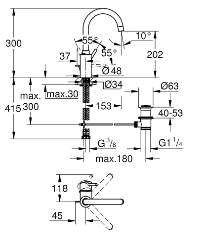 Grohe Lavabo Bataryası Concetto L-Boyut Krom - 32629002 - 2