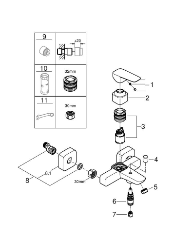 Grohe Cubeo Banyo Bataryası Mat Siyah – 1018132430 - Thumbnail