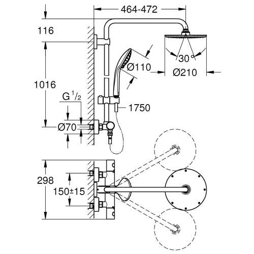 Grohe Duş Batarya Seti Termostatik Tepe + El Duşlu Krom- 27964000 - 4