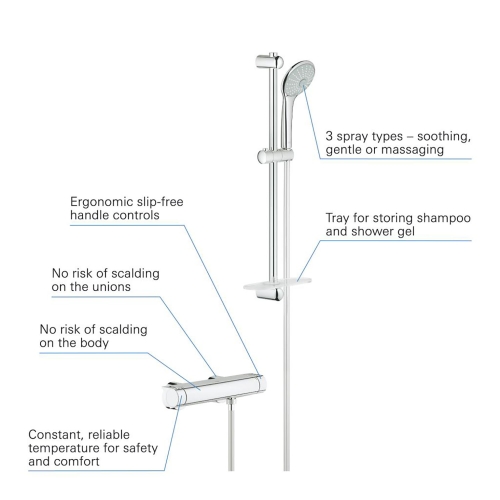 Grohe Duş Bataryası Termostastatik, Duş Setli Krom - 34195001 - Thumbnail