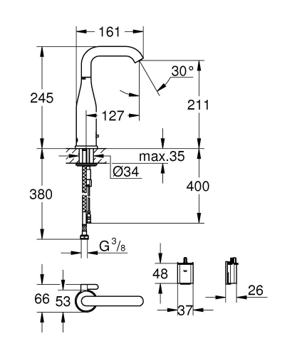 Grohe Fotoselli Lavabo Bataryası Pilli çift su girişli 36445000 - 2
