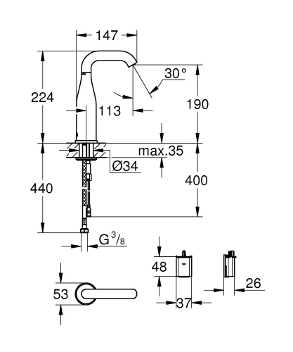 Grohe Essence E Fotoselli Lavabo Bataryası, Tek Su Girişli, Pilli-36446000 - Thumbnail
