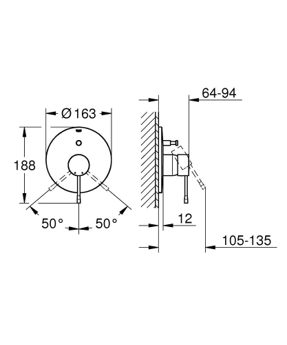 Grohe Essence New Ankastre Duş Bataryası-Brushed Hard Graphite - 19285AL1 - 2
