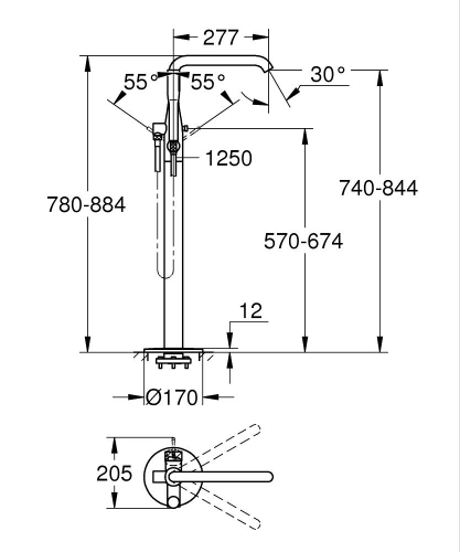 Grohe Essence Tek Kollu Küvet Bataryası , Yerden Montaj Br. Crafted Cool Sunrise-25248GF1 - Thumbnail