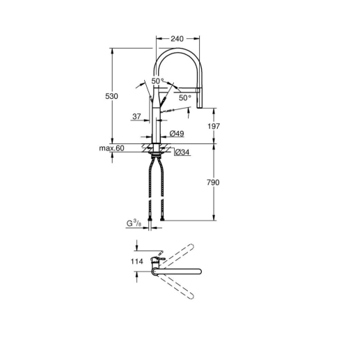 Grohe Essence Tek Kumandalı Eviye Bataryası Brushed Hard Graphite - 30294AL0 - 4