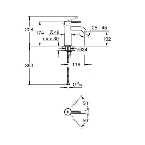 Grohe Essence Tek Kumandalı Lavabo Bataryası S-Boyut Cool Sunrise - 23590GL1 - 4