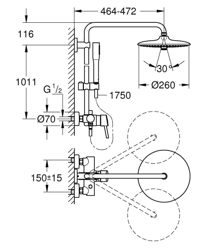 Grohe Euphoria Concetto System 260 Duvara Monte Duş Sistemi-23061002 - Thumbnail