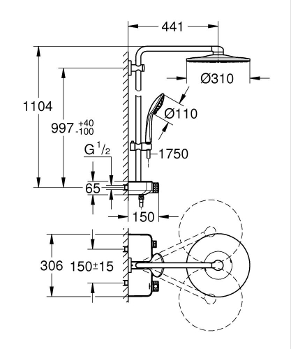Grohe Euphoria Smartcontrol 310 Duo Duş Sistemi Duvara Monte Termostatik Bataryalı Duş Sistemi Br. Warm Sunset - 26507DL0 - Thumbnail