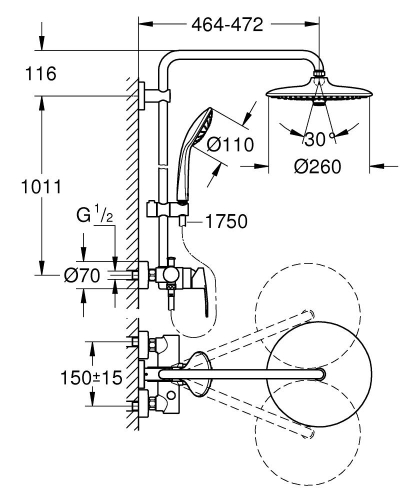 Grohe Euphoria System 260 Duvara Monte Duş Sistemi-27473001 - Thumbnail
