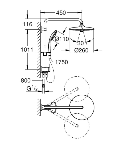 Grohe Euphoria System 260 Duvara Monte Yön Değiştiricili Duş Sistemi-27421002 - 2