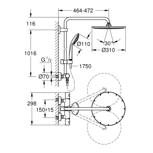 Grohe Euphoria System 310 Duvara Monte Termostatik Bataryalı Duş Sistemi SuperSteel - 26075DC0 - Thumbnail