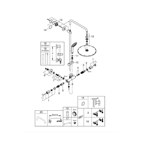 Grohe Euphoria System 310 Duvara Monte Termostatik Bataryalı Duş Sistemi Cool Sunrise - 26075GL0 - 2