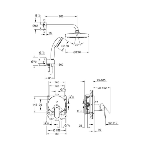 Grohe Eurocosmo Duş Seti, Tempesta 210 Tepe Duşu İle - 25219001 - Thumbnail