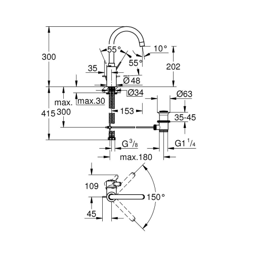 Grohe Eurocosmo Tek Kumandalı Lavabo Bataryası 1/2L-Boyut - 32830001 - 3