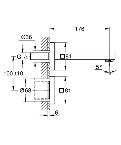Grohe Eurocube E Fotoselli Lavabo Bataryası, Duvardan, Tek Su Girişli-36442000 - Thumbnail