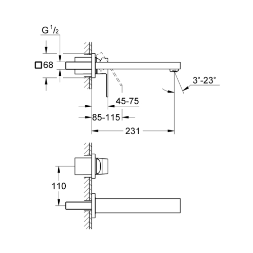 Grohe Eurocube İki Delikli Duvardan Lavabo Bataryası M-Boyut Brushed Hard Graphite – 23447AL0 - Thumbnail