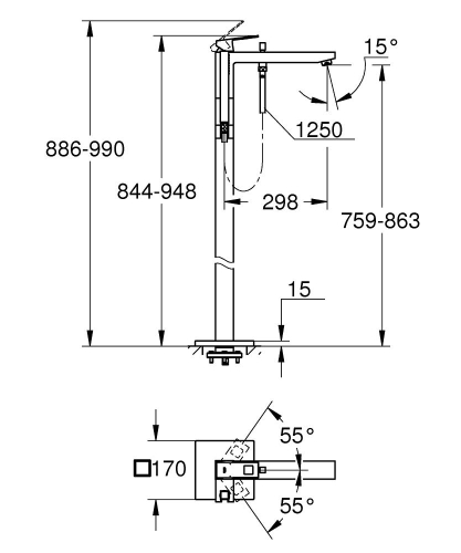 Grohe Eurocube Ayaklı Yerden Küvet Bataryası-23672001 - 2