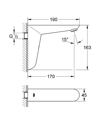 Grohe Euroeco Cosmo Duvardan Fotoselli Lavabo Bataryası, Tek Su Girişli Pilli - 36274000 - 2