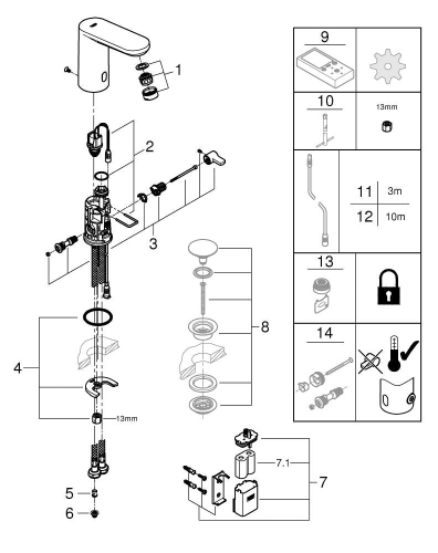 Grohe Eurosmart  Cosmopolitan  E Fotoselli Lavabo Bataryası, 1/2″, Çift Su Girişli Ayarlanabilir Sıcaklık Sınırlayıcısı - 36327002 - 5