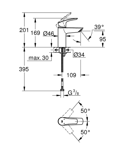 Grohe Eurosmart Lavabo Bataryası Mat Siyah - 324672433 - Thumbnail