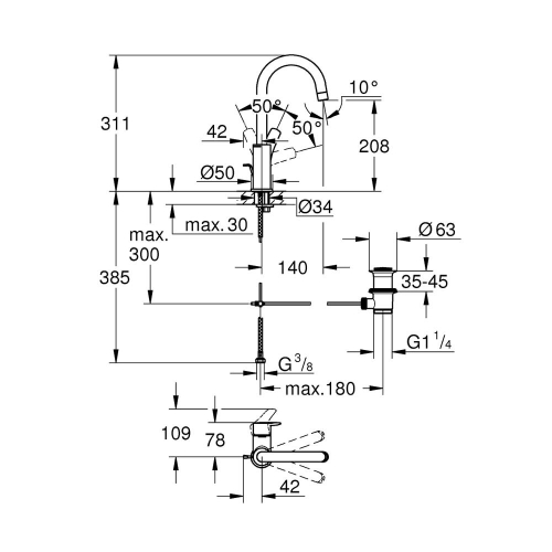Grohe Eurosmart Tek Kumandalı Lavabo Bataryası 1/2L-Boyut - 23537003 - 3