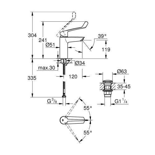 Grohe Eurosmart Tek Kumandalı Lavabo Bataryası M - Boyut - 23983003 - 3