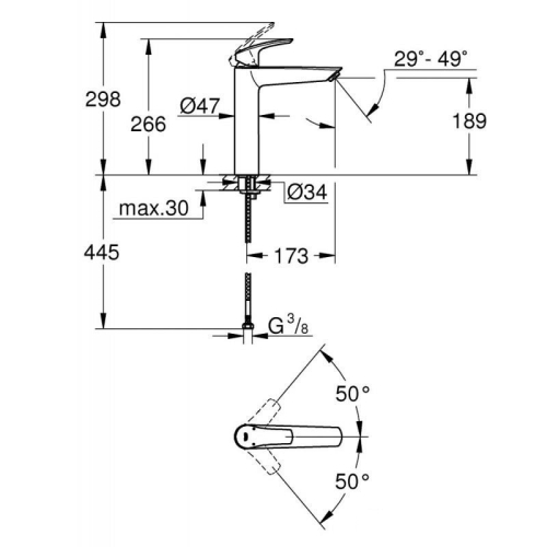 Grohe Eurosmart Tek Kumandalı Lavabo Bataryası XL-Boyut Mat Siyah - 239712433 - Thumbnail