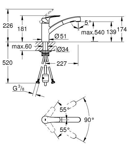 Grohe Eurosmart Tek Kumandalı Spiralli Eviye Bataryası Mat Siyah - 303052431 - Thumbnail