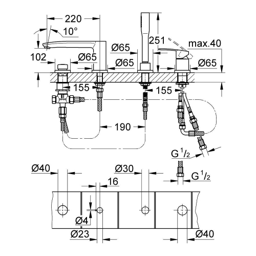 Grohe Eurostyle Cosmopolitan Dört Delikli Küvet Bataryası 23048003 - 2