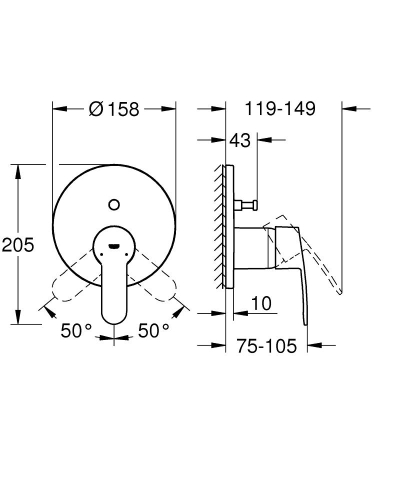 Grohe Eurostyle Cosmo. Ankastre Banyo Duş Bataryası 2 çıkışlı divertörlü- 24052002 - Thumbnail
