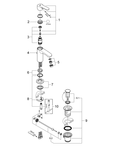 Grohe Eurostyle Cosmopolitan Tek Kumandalı Lavabo Bataryası S- Boyut - 23037002 - Thumbnail