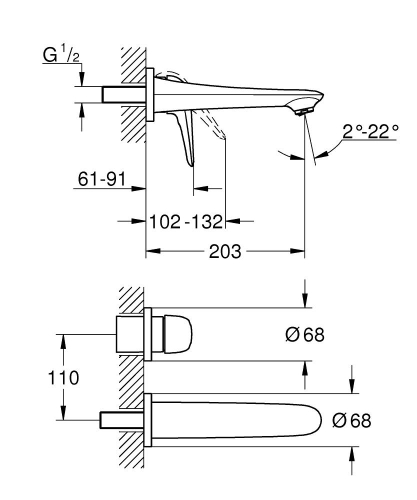 Grohe Eurostyle İki Delikli Duvardan Lavabo Bataryası- 29097003 - Thumbnail