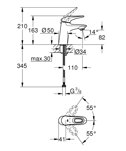Grohe Lavabo Bataryası Eurostyle S-Boyut Krom - 32468003 - Thumbnail