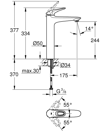 Grohe Çanak Lavabo Bataryası Eurostyle XL-Boyut Beyaz - 23570LS3 - Thumbnail
