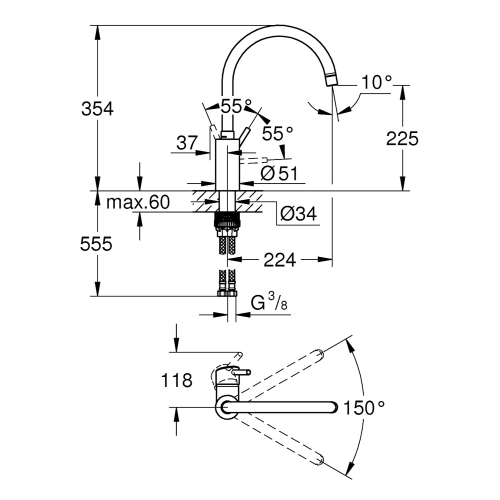 Grohe Eviye Bataryası Döner Borulu Concetto Krom - 32661003 - Thumbnail