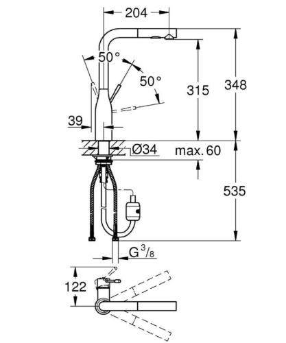 Grohe Eviye Bataryası Spiralli 2 Fonk Essence Super Steel - 30270DC0 - 6