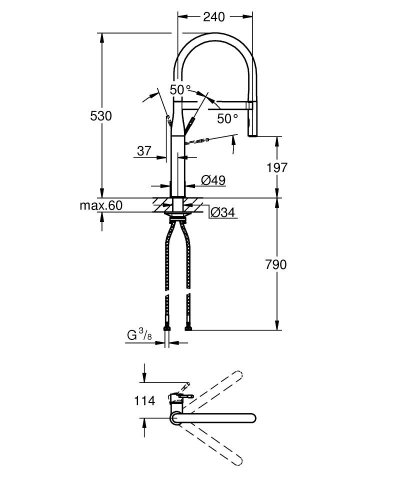 Grohe Eviye Bataryası Spiralli 2 Fonk Essence SuperSteel - 30503DC0 - 3