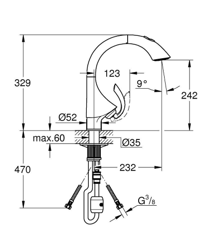 Grohe Eviye Bataryası Spiralli 2 Fonksiyonlu K4 Krom - 33782000 - Thumbnail